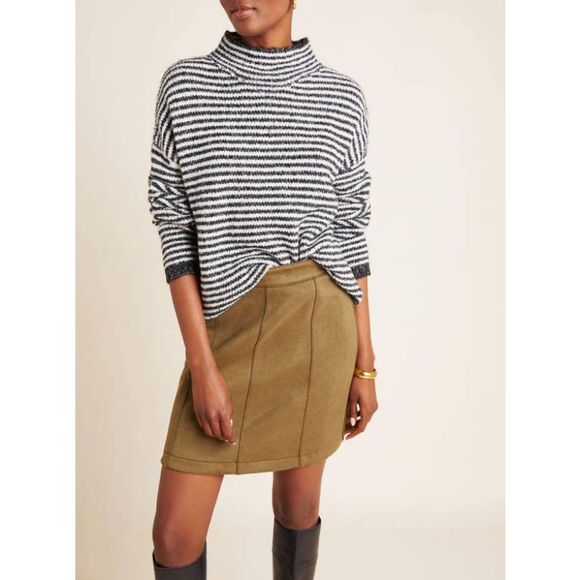 Anthropologie Sweaters - Anthropologie Linnea Mock Neck Striped Sweater Women’s Size Medium Black White